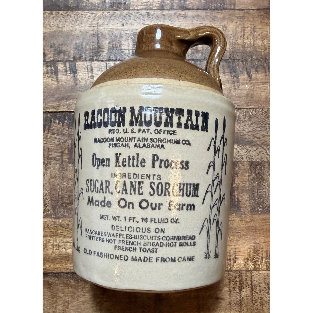 Raccoon Mountain Syrup Jug Vintage Ceramic Stoneware Handle